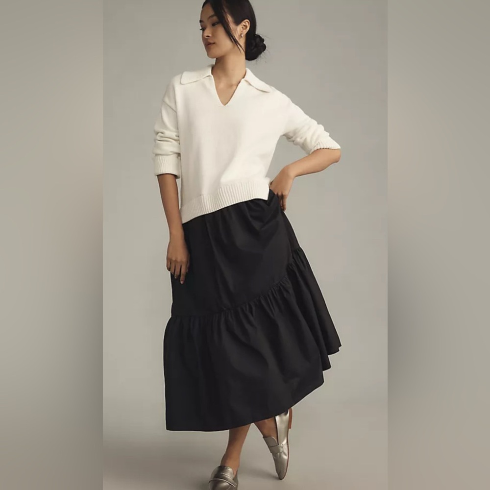 NWT English Factory Long-Sleeve Polo Twofer Midi Dress Sz L